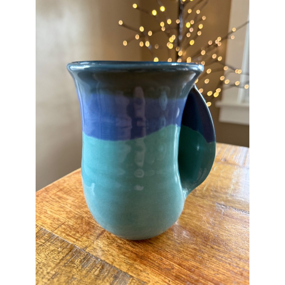 Neher Pottery Hand Warmer Mug Blue Excellent Artisan Glazed Ceramic